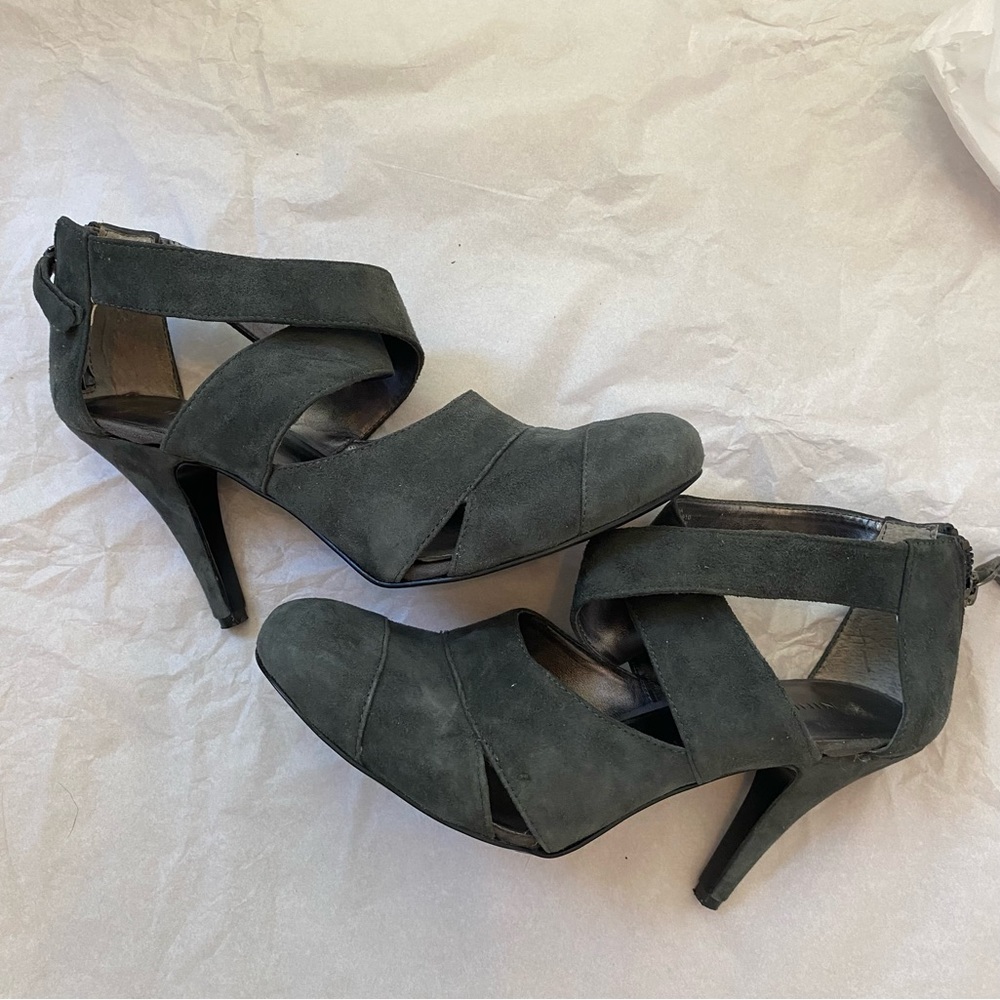 Gray suede heels
